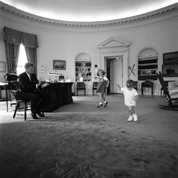 President Kennedy, Caroline and JFK Jr. in the Oval Office – 1962