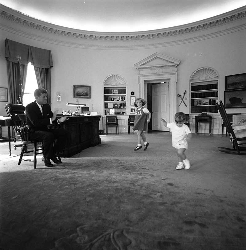 President Kennedy, Caroline and JFK Jr. in the Oval Office – 1962